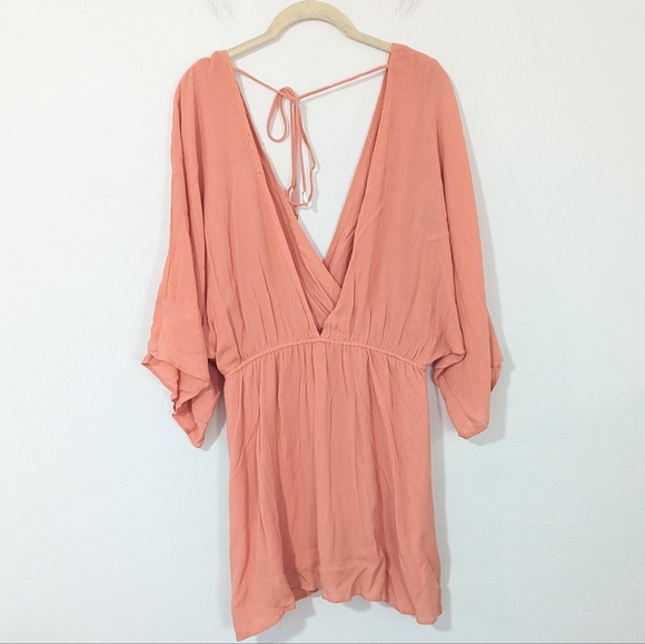 Lulus NWT City Walk Mini Dress Surplice Open Tie Back Drawstring Orange Medium M - Picture 3 of 10